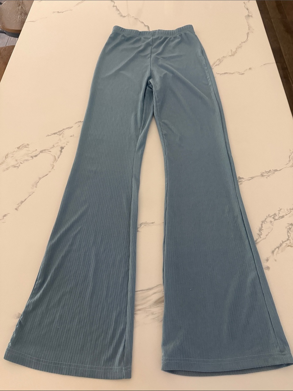 SHEIN Dusty Blue Ribbed Flared Leggings